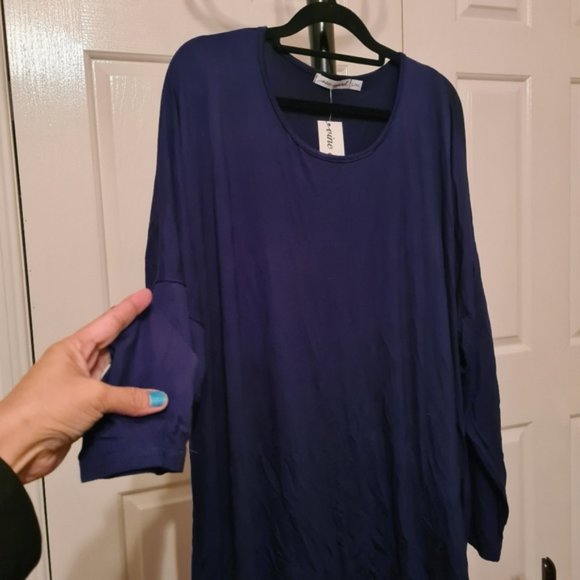 VINE APPAREL Womens Tops Navy Blue Size L/XL Relaxed Fit Asymmeyrical Blouse - Picture 3 of 7